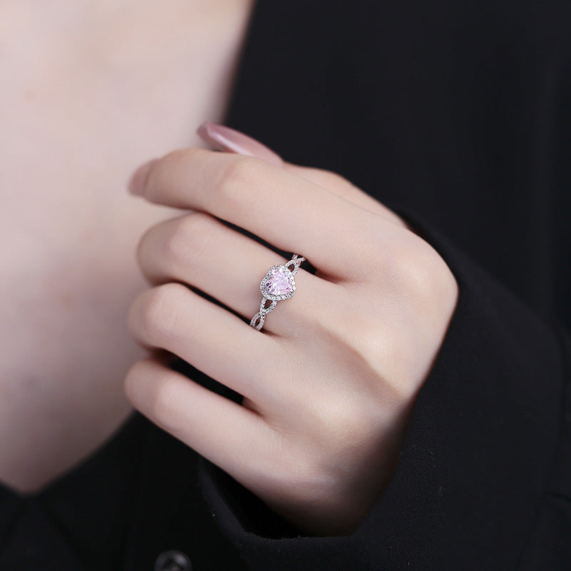 Sterling Silver Heart Diamond Closed Mouth Ring